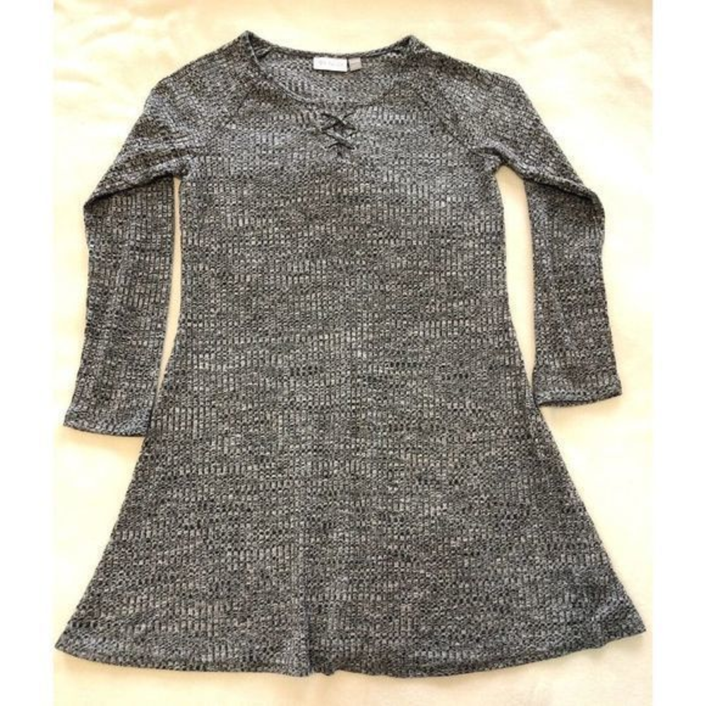 Children's Place Lace Up Neck Gray‎ Nubby Knit Dress Girls XXL 16 A Line Flare